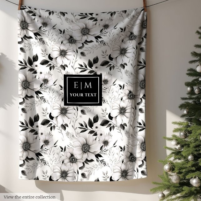 Couverture Polaire Cadeau botanique noir et blanc populaire (Popular black and white botanical blanket gift)