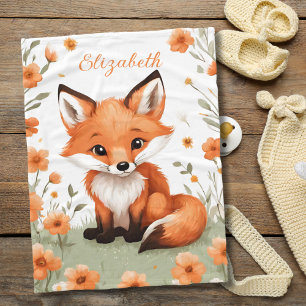 Couverture Polaire Cadeau de Baby Shower Fleur Fleur de Pêche Renard