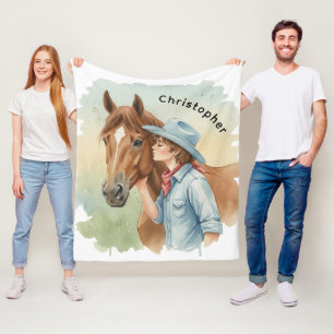 Couverture Polaire Cadeau de fête d'anniversaire Blue Cowboy embrassa