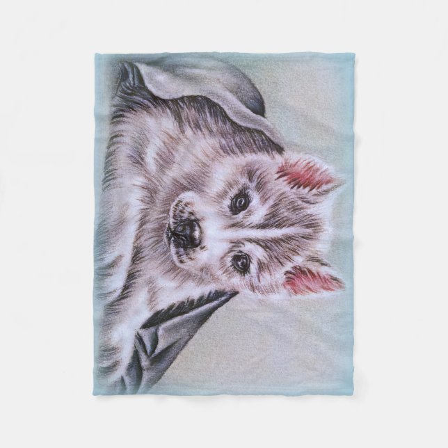 Couverture Polaire cadeau enroué d'art de chien de dessin de portrait (Devant)