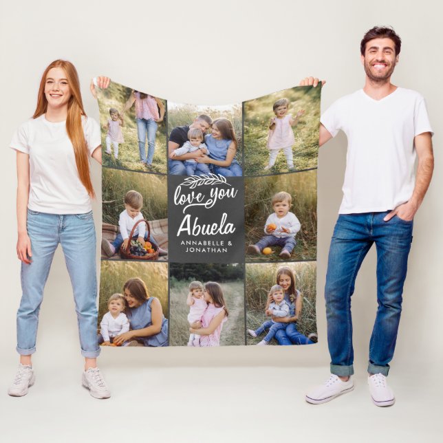 Couverture Polaire cadeau familial 8 photo petit-enfant simple  (En situation)
