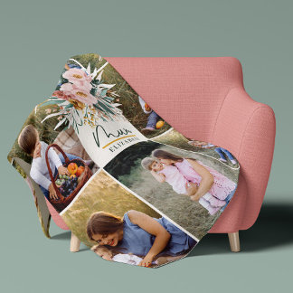Couverture Polaire cadeau maman 8 photo rose girolle aquarelle floral