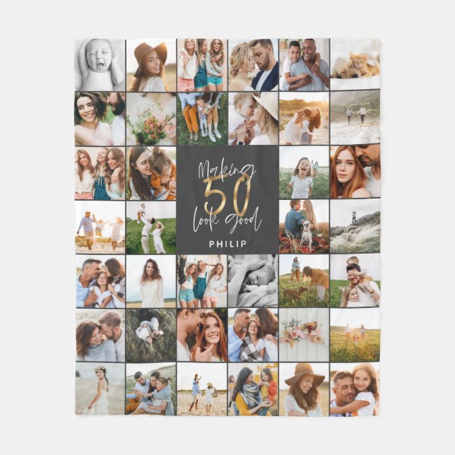 Couverture Polaire Cadeau moderne 50e anniversaire multi-photo script (Devant)