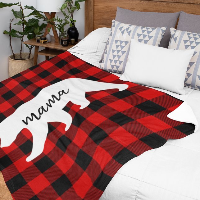 Couverture Polaire Cadeau moderne Rouge Plaid Et Blanc Mama Ours (Créateur téléchargé)