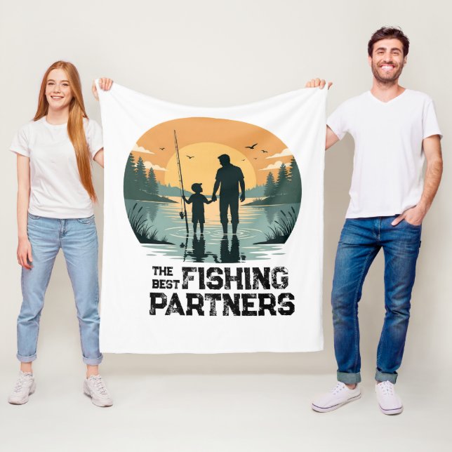 Couverture Polaire Cadeau personnalisé de pêche pour père et fils (En situation)