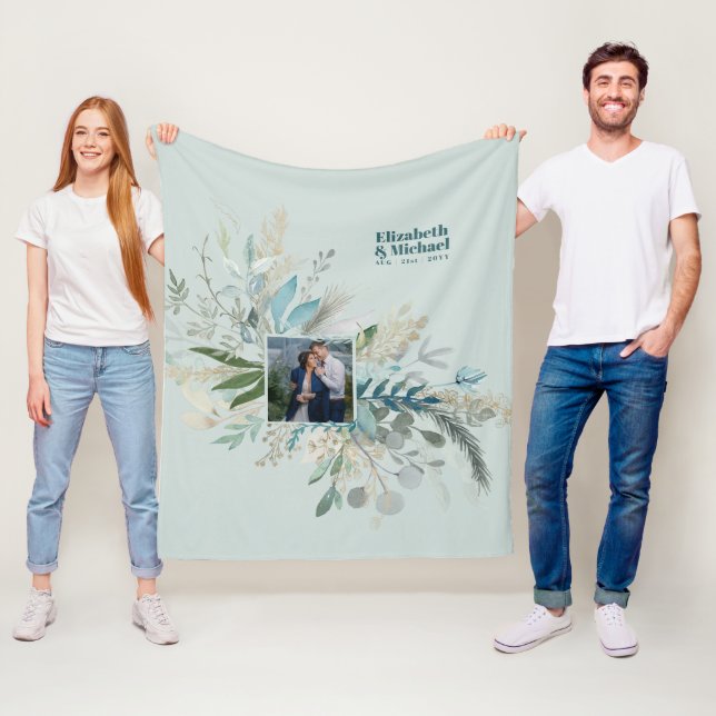 Couverture Polaire Cadeau photo mariage GREENERY Moderne Personnalisé (En situation)