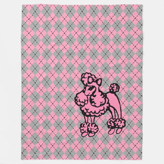 Couverture Polaire Cadeau plaid Rétro Argyle French Pink Caniche (Devant)