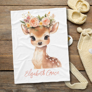 Couverture Polaire Cadeau pour bébé fille Cerf bébé Fleurs roses sur