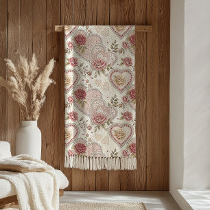 Couverture Polaire Cadeau Saint-Valentin Cœurs & Roses Vintage Rose P