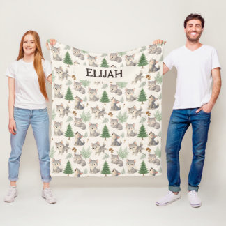 Couverture Polaire Cadeaux bébé bois loup gris personnalisés nom