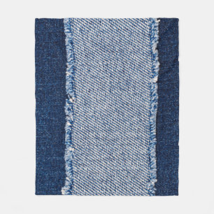 Couverture Polaire Cadre de jean bleu denim fringé.