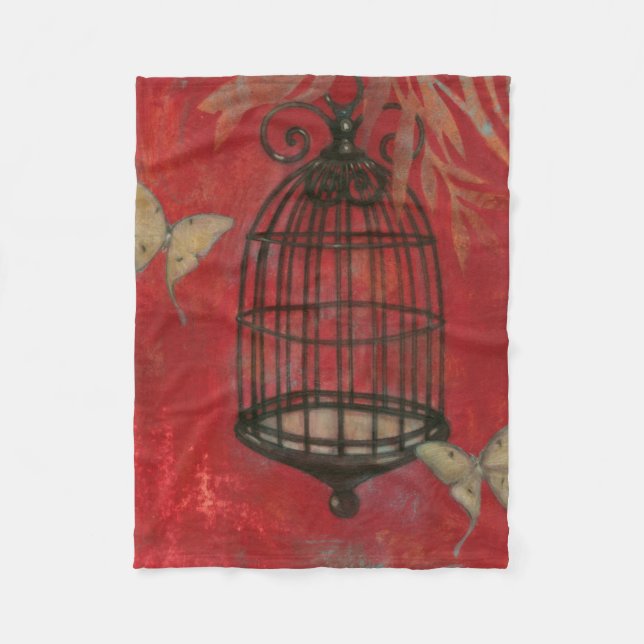 Couverture Polaire Cage d'oiseaux décorative avec papillons (Devant)