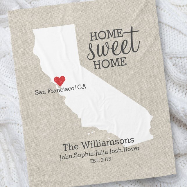 Couverture Polaire California State Love Home Sweet Home Carte person (Créateur téléchargé)