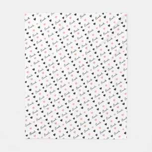 Couverture Polaire Camila nom personnalisé motif des coeurs d'amour