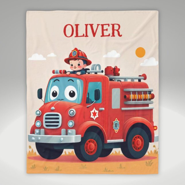 Couverture Polaire Camion de pompiers mignon et garçon pompier (Créateur téléchargé)