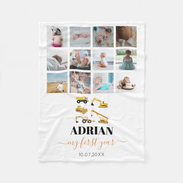 Couverture Polaire Camions de construction Baby First Year Photo Coll (Devant)