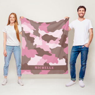 Couverture Polaire Camo Girly Camouflage rose Nom du monogramme