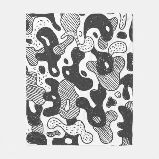 Couverture Polaire camouflage abstrait style doodé, noir