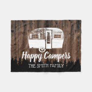Couverture Polaire Camping Trailer Happy Campers Forêt Bois rustique