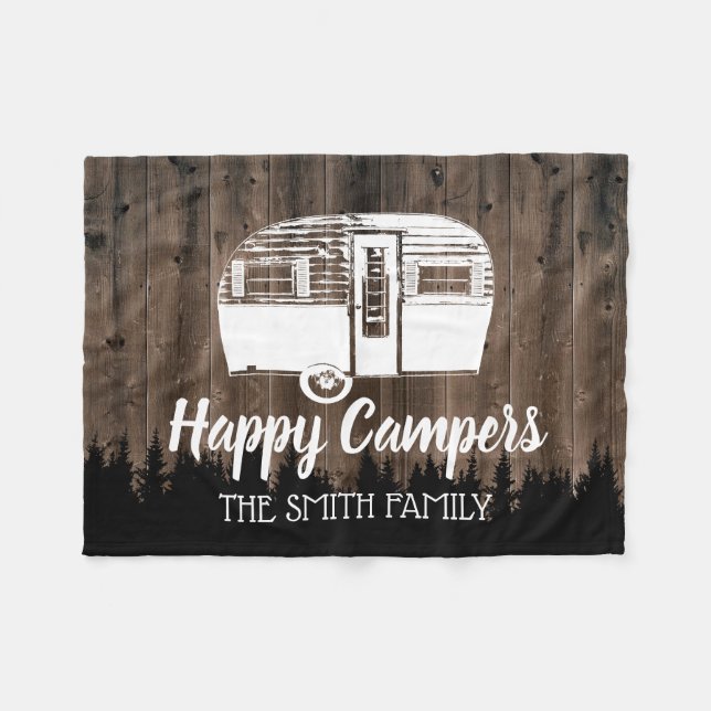 Couverture Polaire Camping Trailer Happy Campers Forêt Bois rustique (Devant (Horizontal))