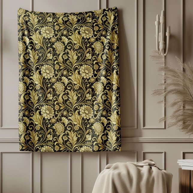 Couverture Polaire Canapé-lit cosy Noir et Or Damas de luxe (Luxury Black and Gold Damask Cozy Sofa Blanket)