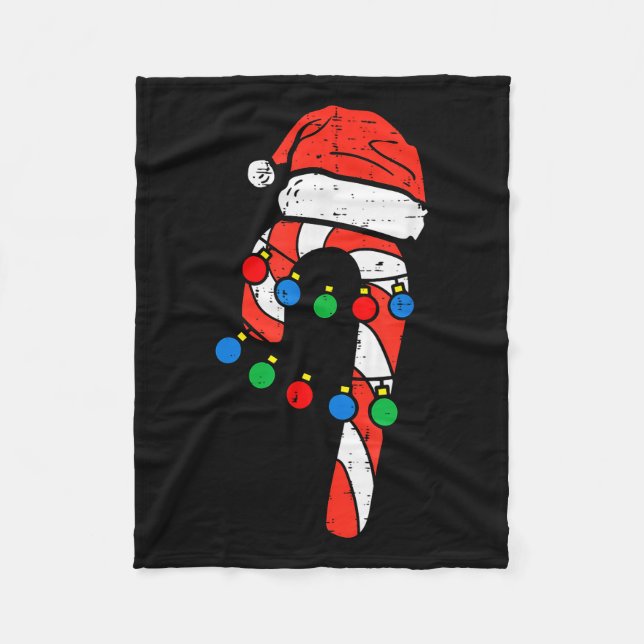 Couverture Polaire Candy Cane Santa Hat Christmas Lights Xmas Men Wom (Devant)