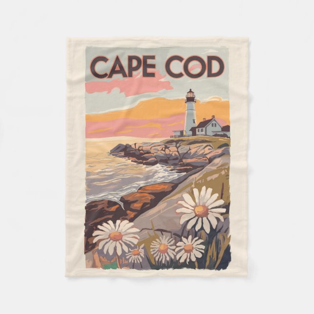 Couverture Polaire Cape Cod Massachusetts Peinture Art Voyage Retro (Devant)