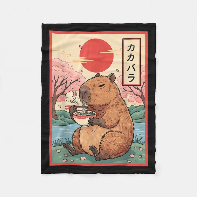 Couverture Polaire Capybara Anime Graphic Ramen Kawaii Vinta Japonais (Devant)