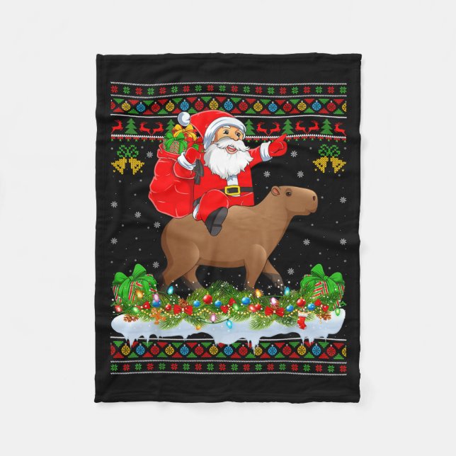 Couverture Polaire Capybara Xmas Pajamas Ugly Santa Riding Capybara C (Devant)