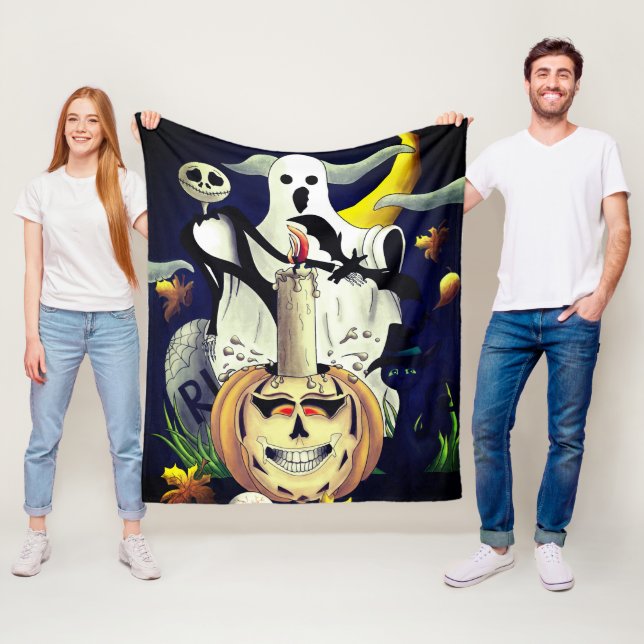 Couverture Polaire Caractères de monstre d'Halloween et Citrouille (En situation)