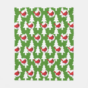 Couverture Polaire Cardinal rouge de dessin animé sur motif de pins b