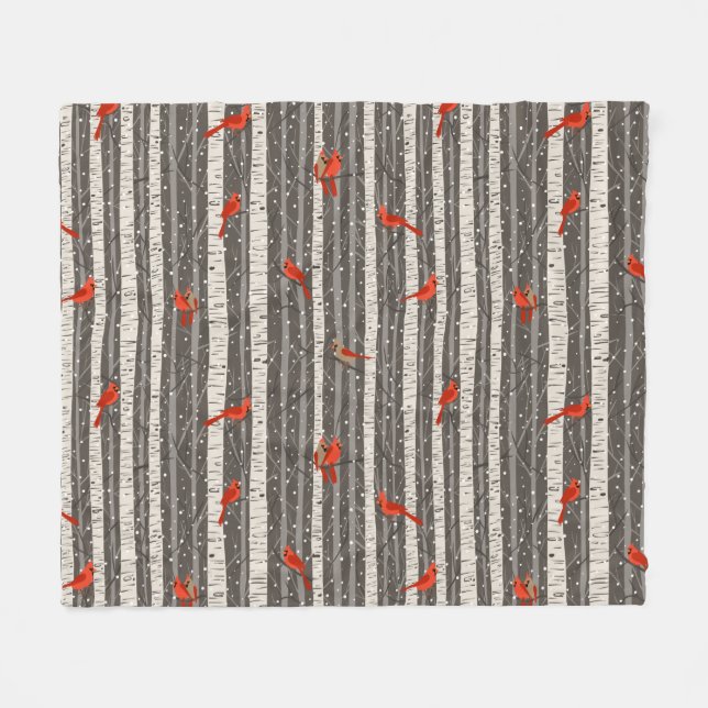 Couverture Polaire Cardinaux d'hiver dans les bouleaux (Devant (Horizontal))