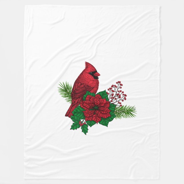Couverture Polaire Cardinaux rouges sur décoration de Noël (Devant)