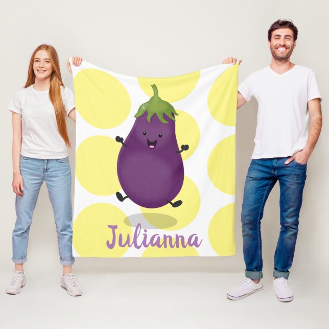 Couverture Polaire Caricature d'aubergine d'aubergine joliment heureu (En situation)