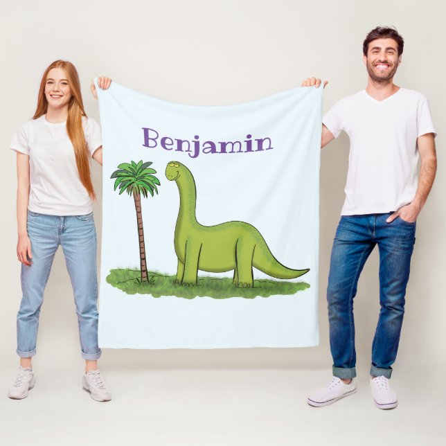 Couverture Polaire Caricature de dinosaure de brontosaurus vert migno (En situation)