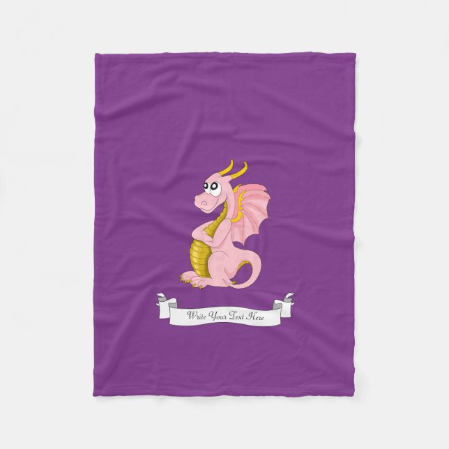 Couverture Polaire Caricature de dragon rose (Devant)