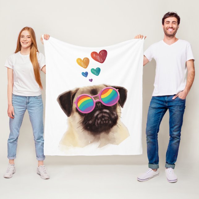 Couverture Polaire Carlin Chien avec Coeurs Saint-Valentin (En situation)