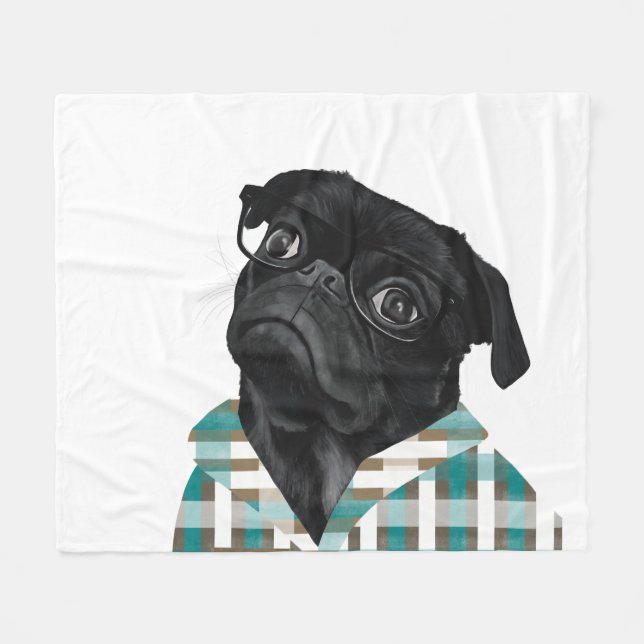 Couverture Polaire Carlin noir adorable avec lunettes et chemise (Devant (Horizontal))