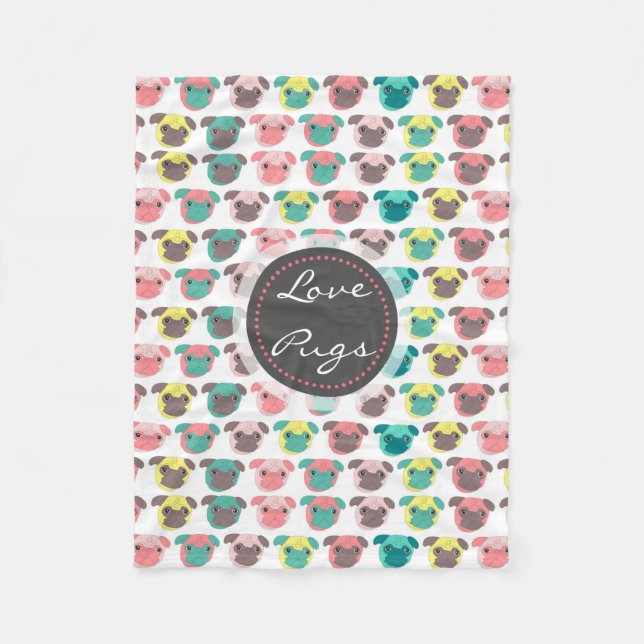 Couverture Polaire Carlins colorés adorables "Carlins d'amour" illust (Devant)