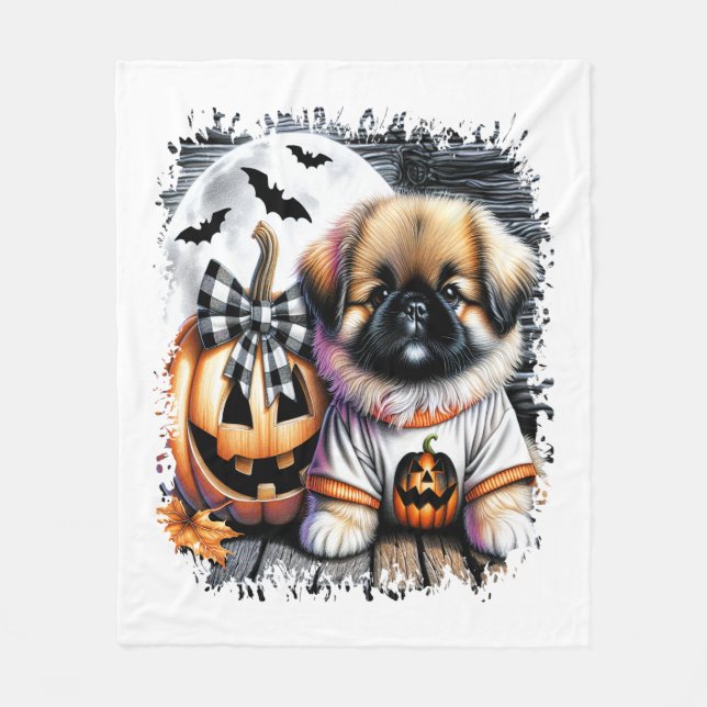 Couverture Polaire Carré d'Halloween Chien Pekingese (Devant)