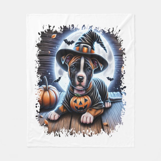 Couverture Polaire Carré d'Halloween Chien Staffy (Devant)