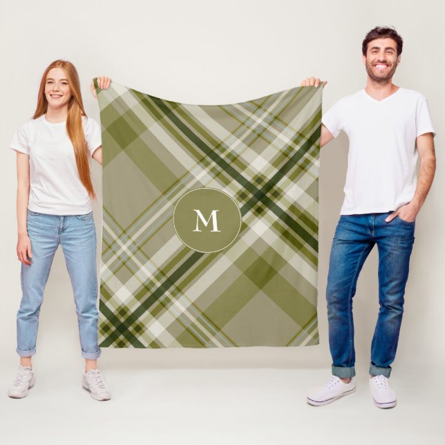 Couverture Polaire carré en plaid blanc et beige (En situation)