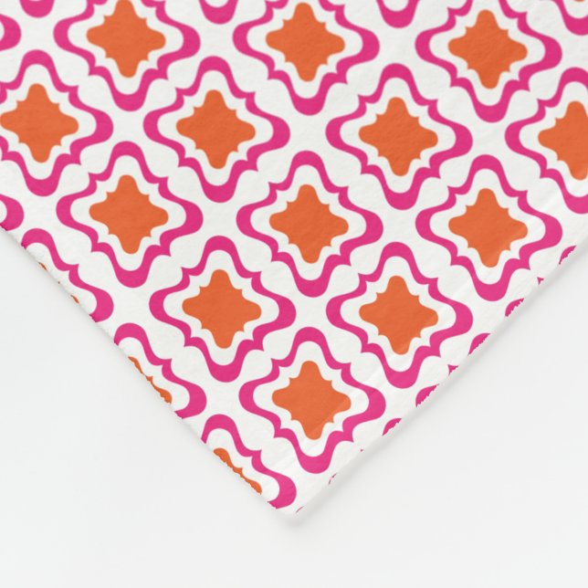 Couverture Polaire Carré moderne Répéter Motif Hot rose Orange Blanc (Coin)