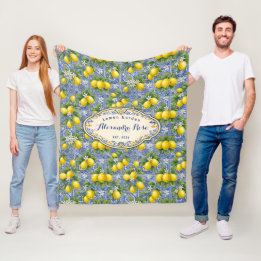 Couverture Polaire Carreau de nom monogrammé Lemon Blue de style camp