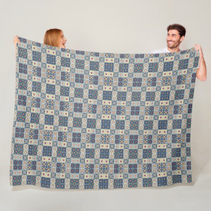 Couverture Polaire Carreaux bleu portugais