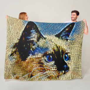 Couverture Polaire Carreaux de mosaïque de chats siamois bleu