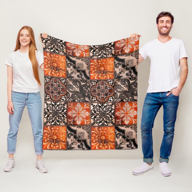 Couverture Polaire Carreaux de tangerine (En situation)