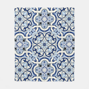 Couverture Polaire Carreaux marocains : Bleus Motifs magnifiques.