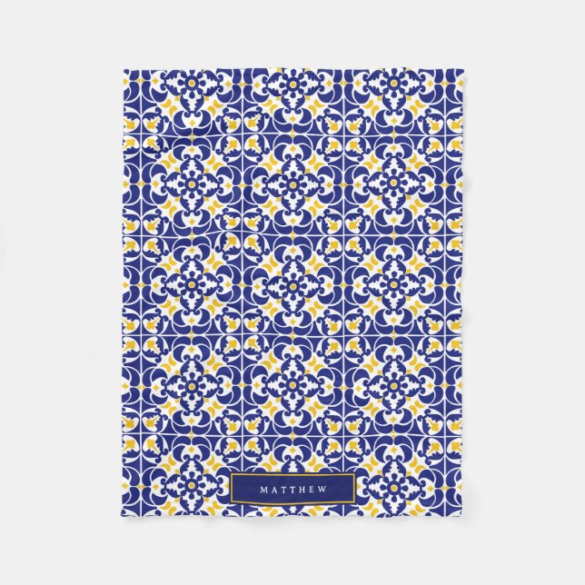 Couverture Polaire Carreaux méditerranéens Bleu & Jaune Nom du Motif (Devant)