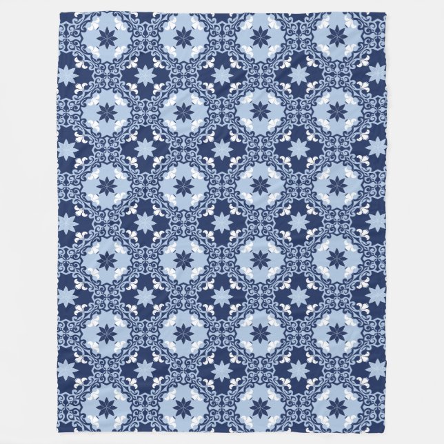 Couverture Polaire Carrelage bleu marocain décoratif géométrique (Devant)